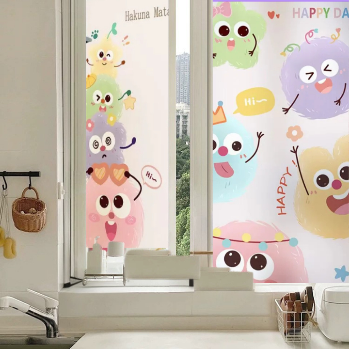 Decal Dán Kính Hoạt Hình 3D Chống Nắng, Decal Dán Cửa Kính Trang Trí Phòng Ngủ Chống Nhìn