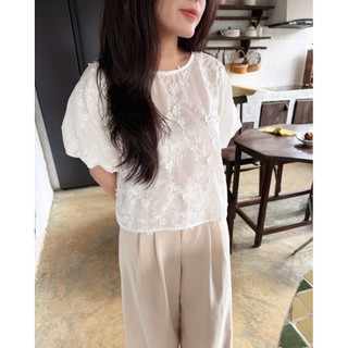 Lacy top - Áo xô hoa tay bồng dáng ngắn Ma Vie