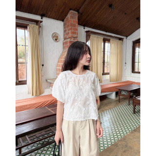 Lacy top - Áo xô hoa tay bồng dáng ngắn Ma Vie