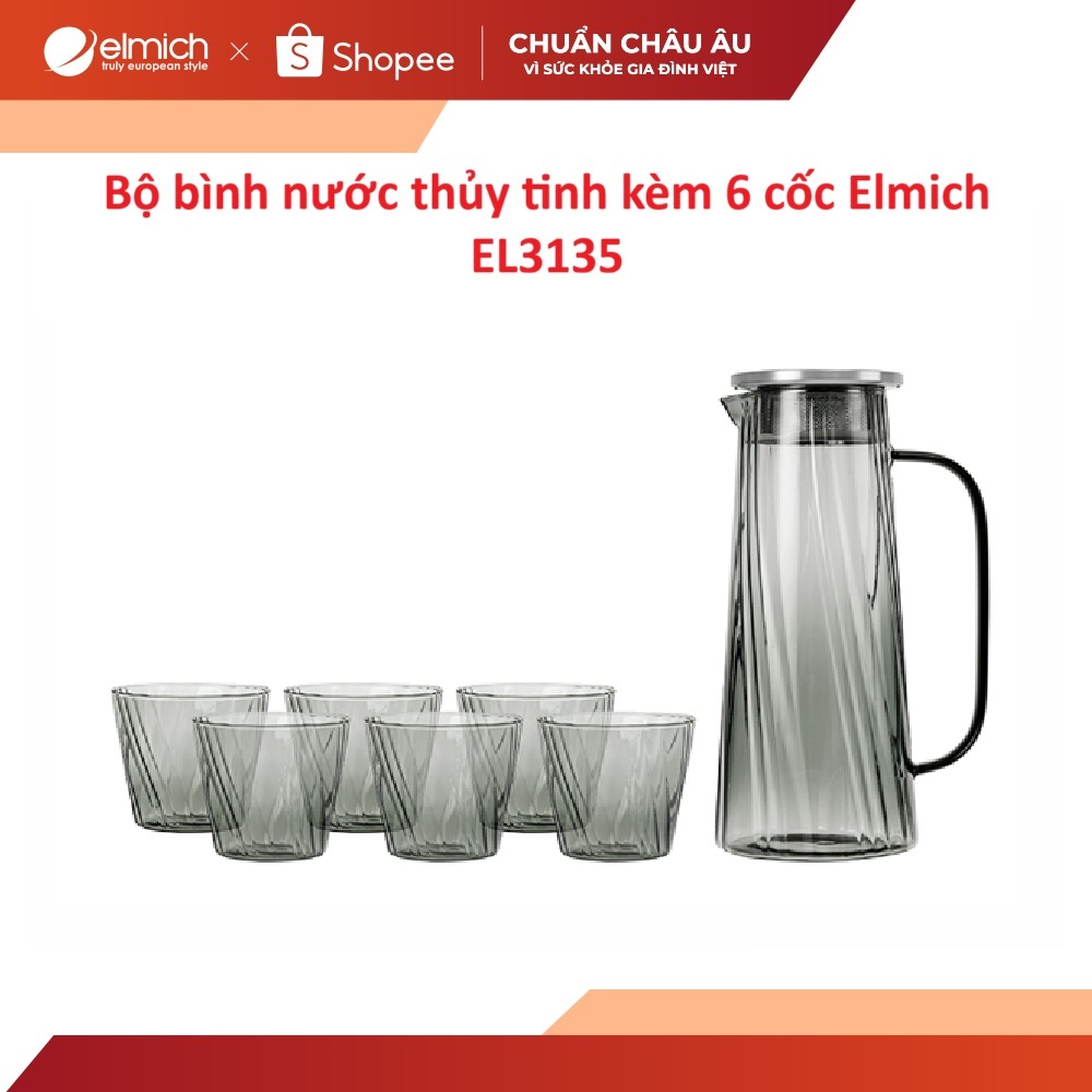 Bộ bình nước thủy tinh kèm 6 cốc Elmich EL3135