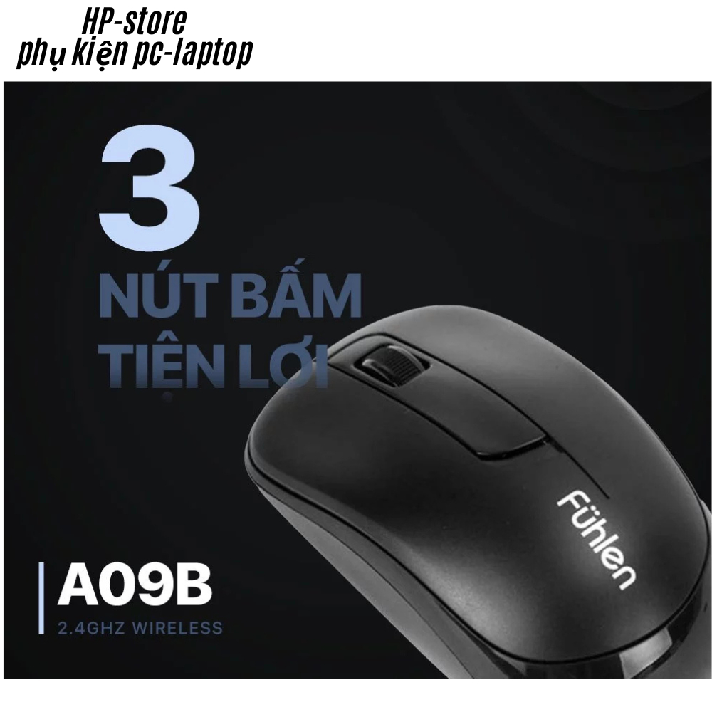 Chuột Không Dây Fuhlen A09b, Độ Nhạy Cao 1000 DPI, Kết Nối USB 10m, Phù Hợp Laptop/PC,BH 12T