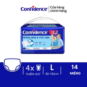Tã quần người lớn Confidence Slim&Fit mỏng nhẹ vừa vặn size L gói 14 miếng + quà tùy theo CTKM