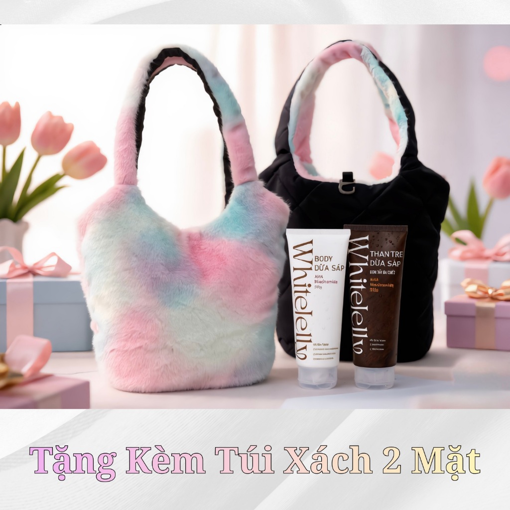 [TẶNG KÈM TÚI] Combo WhiteJelly Kem Body Dừa Sáp và Kem Tẩy Tế Bào Chết Body Than Tre Dừa Sáp Trắng Da, Mịn Da