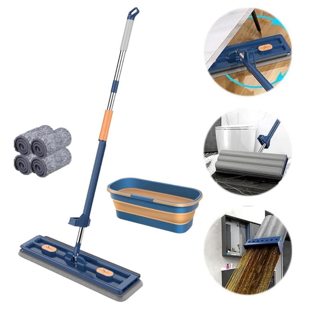 Bộ Cây Lau Nhà Tự Vắt Kèm Xô Gấp Gọn Silicon Thông Minh Tặng Kèm 4 Bông Lau Lau Sàn Cây Lau Nhà Làm Sạch thùng nhựa abs