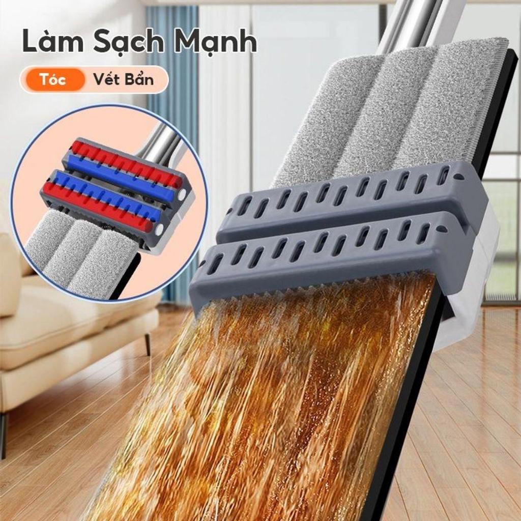 Bộ Cây Lau Nhà Tự Vắt Kèm Xô Gấp Gọn Silicon Thông Minh Tặng Kèm 4 Bông Lau Lau Sàn Cây Lau Nhà Làm Sạch thùng nhựa abs