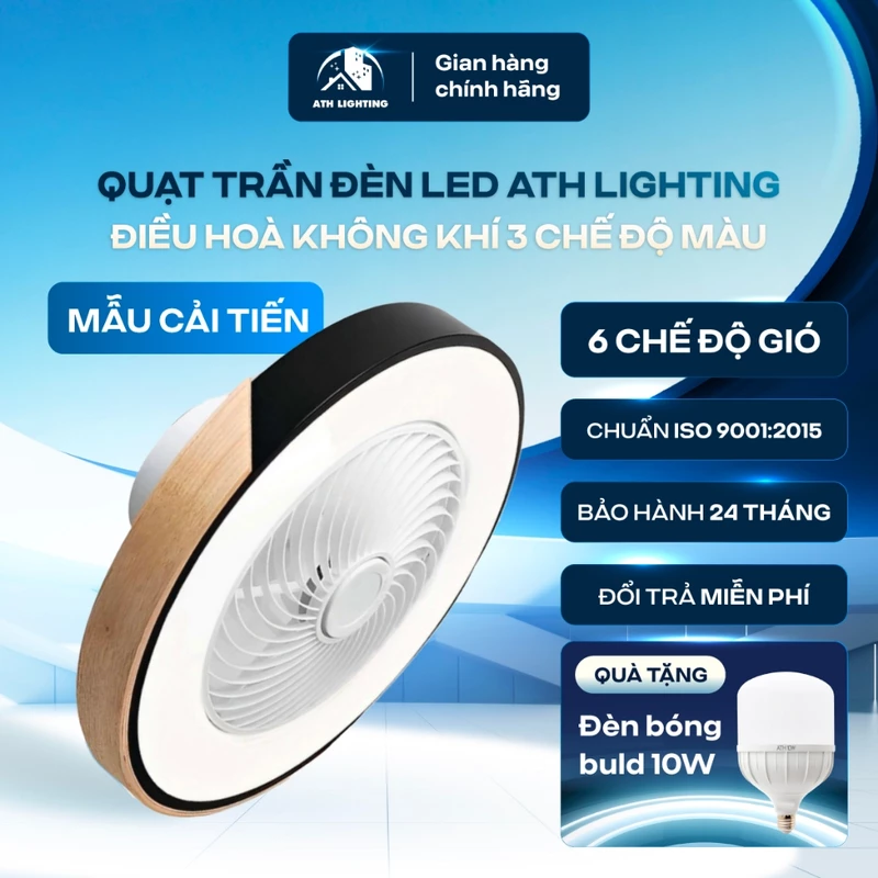 Quạt Trần Phòng Khách ATH LIGHTING Mẫu Cải Tiến Có Lắc Đầu 360 Độ 6 Cấp Độ Gió Kết Hợp Đèn 3 Màu Có Điều Khiển và APP ĐT — ảnh 1