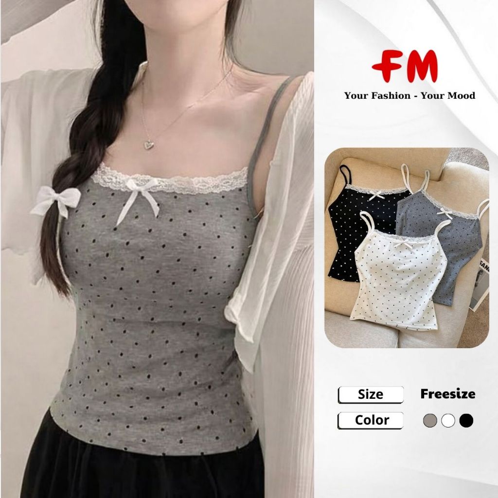 Áo 2 Dây Croptop Nữ FMSTYLE SHOP - Viền Ren Chấm Bi Nơ Ngực Phong Cách Hàn Quốc 26041376