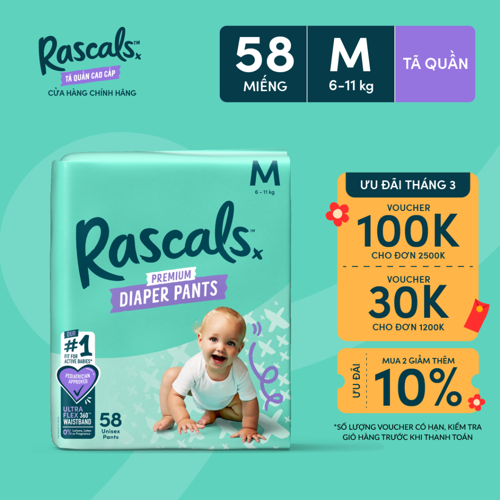 Tã/Bỉm Quần Rascals Size M (6-11kg) 58 miếng | Shopee Việt Nam