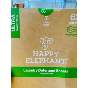 Giấy giặt quần áo không mùi hương,tẩy sạch vết bẩn,dịu nhẹ cho da, 62 tờ Happy Elephant