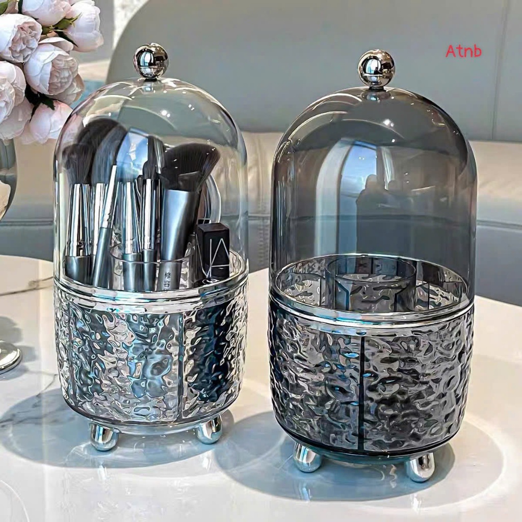 Lọ Đựng Cọ Trang Điểm Xoay 360° Có Nắp Chống Bụi – Hộp Đựng Mỹ Phẩm Hoạ Tiết Gợn Sóng Sang Trọng