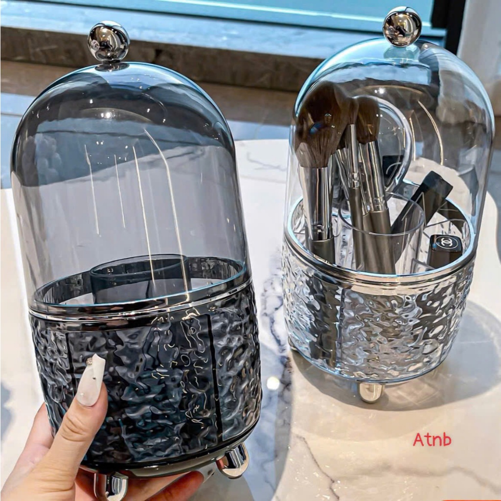 Lọ Đựng Cọ Trang Điểm Xoay 360° Có Nắp Chống Bụi – Hộp Đựng Mỹ Phẩm Hoạ Tiết Gợn Sóng Sang Trọng
