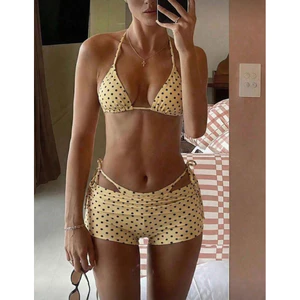 𝒫𝑒𝒶𝒸𝒽𝓎 𝒷𝒾𝓀𝒾𝓃𝒾 - Bộ bikini chấm bi kèm quần hottrend 2026 vàng