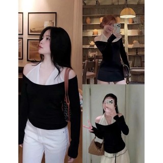 Áo Thun Dài Tay Nữ Cổ Yếm Phối Voan – Áo Trễ Vai Cotton Xịn Co Giãn 4 Chiều, Áo Trễ Vai