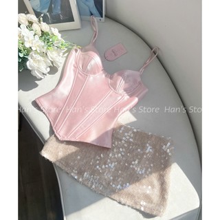 [HAN’S STORE] SET ÁO CORSET TRÁNG GƯƠNG KÈM CHÂN VÁY KIM SA ( ẢNH THẬT )
