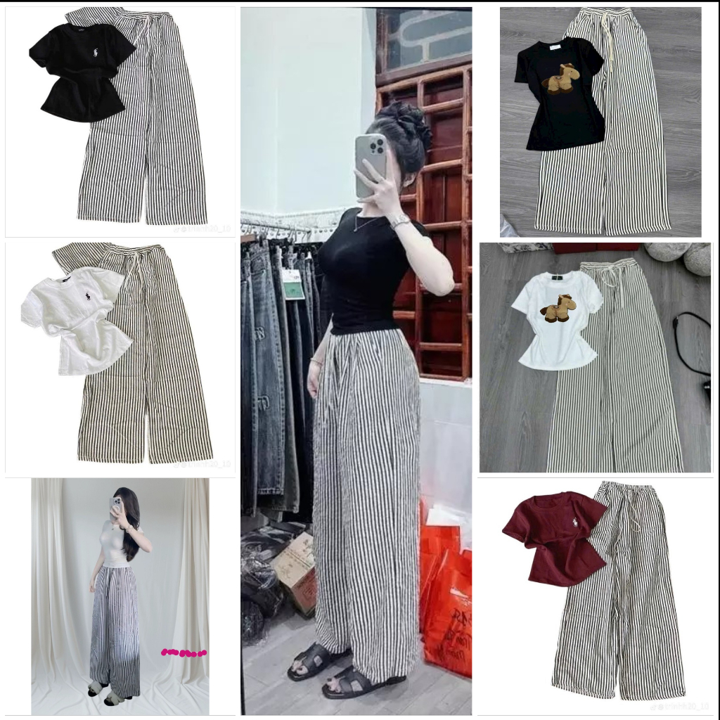 Tổng Hợp Các Sét Áo Babytee In Hình Kết Hợp Với Quần Kẻ Sọc Chất Đũi Mềm Mịn Siêu Đẹp Chuẩn From Nam Nữ
