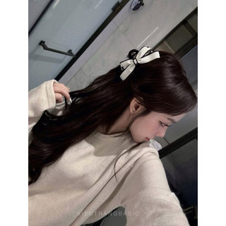 kẹp tóc nơ da chỉ viền đen trẻ trung chuẩn hot girl
