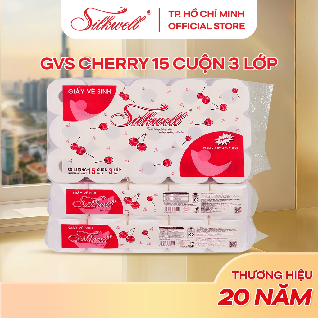 Giấy vệ sinh Cherry Silkwell 15 cuộn 3 lớp có lõi dày dặn, mềm mịn, giấy vệ sinh giá rẻ cho mọi nhà