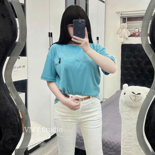 VMY Studio - Áo thun trơn nữ basic thêu ngựa màu xanh năng động trẻ trung QCCC nữ