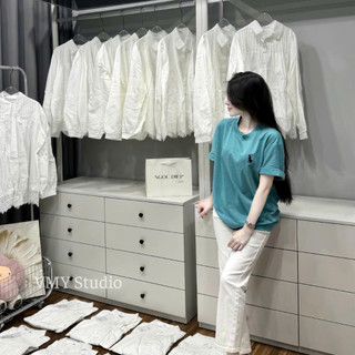 VMY Studio - Áo thun trơn nữ basic thêu ngựa màu xanh năng động trẻ trung QCCC nữ