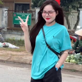 VMY Studio - Áo thun trơn nữ basic thêu ngựa màu xanh năng động trẻ trung QCCC nữ