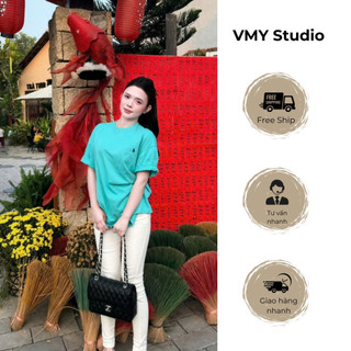 VMY Studio - Áo thun trơn nữ basic thêu ngựa màu xanh năng động trẻ trung QCCC nữ