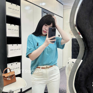 VMY Studio - Áo thun trơn nữ basic thêu ngựa màu xanh năng động trẻ trung QCCC nữ