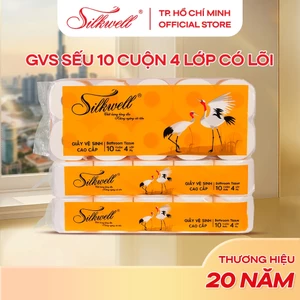 Combo 2 bịch Giấy vệ sinh Silkwell Sếu 10 cuộn 4 lớp dày dặn, giấy vệ sinh cao cấp có khả năng tự tan được trong nước