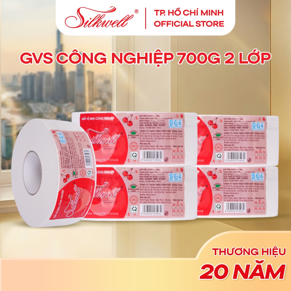 Combo 5 cuộn giấy vệ sinh công nghiệp Silkwell 700gram 2 lớp, giấy vệ sinh cuộn to hơn tiết kiệm hơn