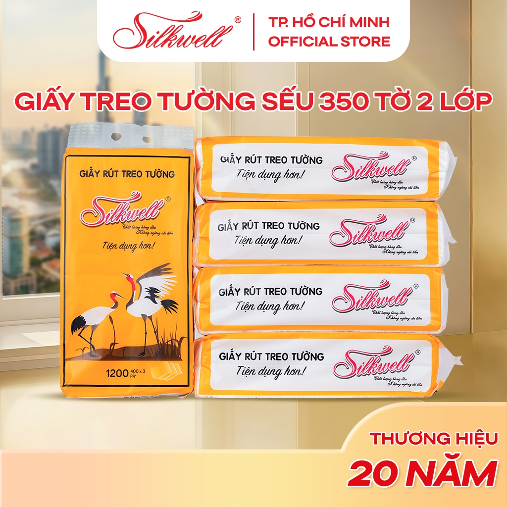 [MUA 5 TẶNG 1] Giấy rút treo tường Silkwell Sếu 350 tờ 2 lớp, khăn giấy rút đa năng tiện lợi