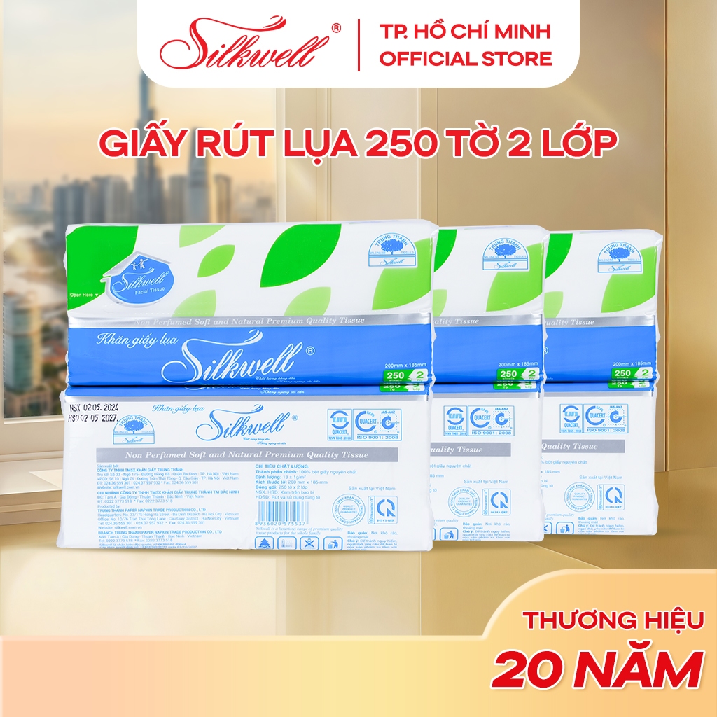 9 gói khăn giấy ăn rút Silkwell 250 tờ 2 lớp dai, mịn, giấy ăn cao cấp an toàn cho gia đình bạn