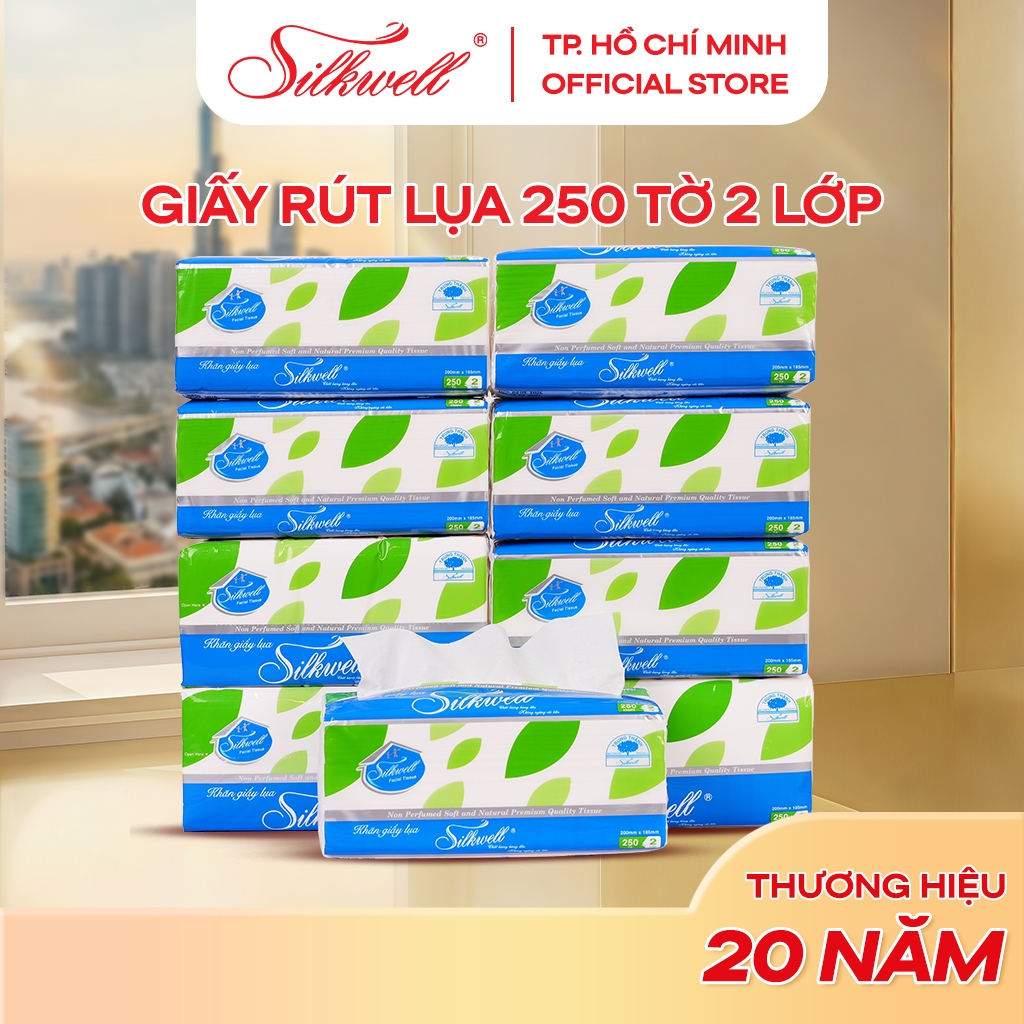 9 gói Khăn giấy ăn rút Silkwell 250 tờ 2 lớp dai, mịn, giấy ăn cao cấp an toàn cho gia đình bạn