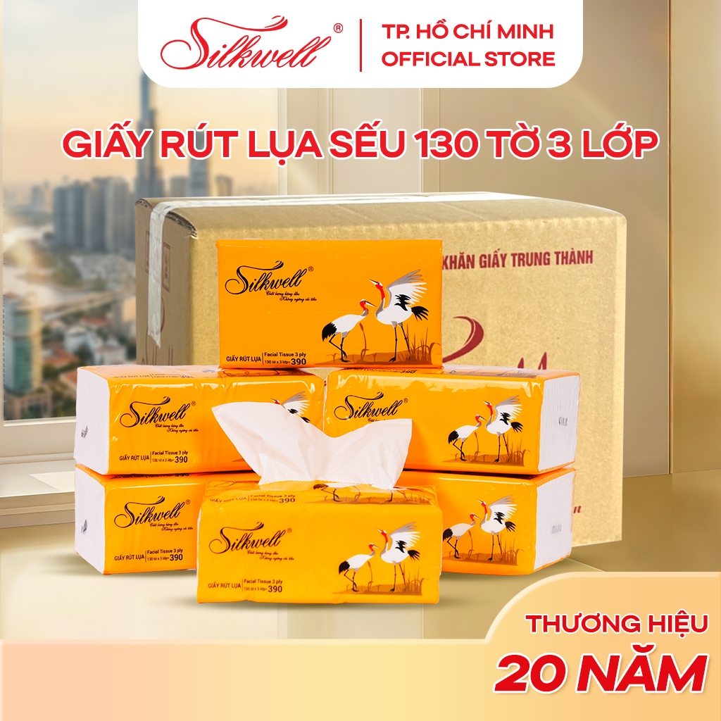 Combo 10 gói gói Giấy ăn rút lụa Silkwell Sếu 130 tờ 3 lớp mềm mịn, không bụi và an toàn cho sức khoẻ