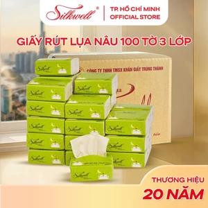 Thùng 30 gói Giấy ăn Silkwell nâu bỏ túi 100 tờ 3 lớp, giấy ăn 100% từ bột tre nguyên chất