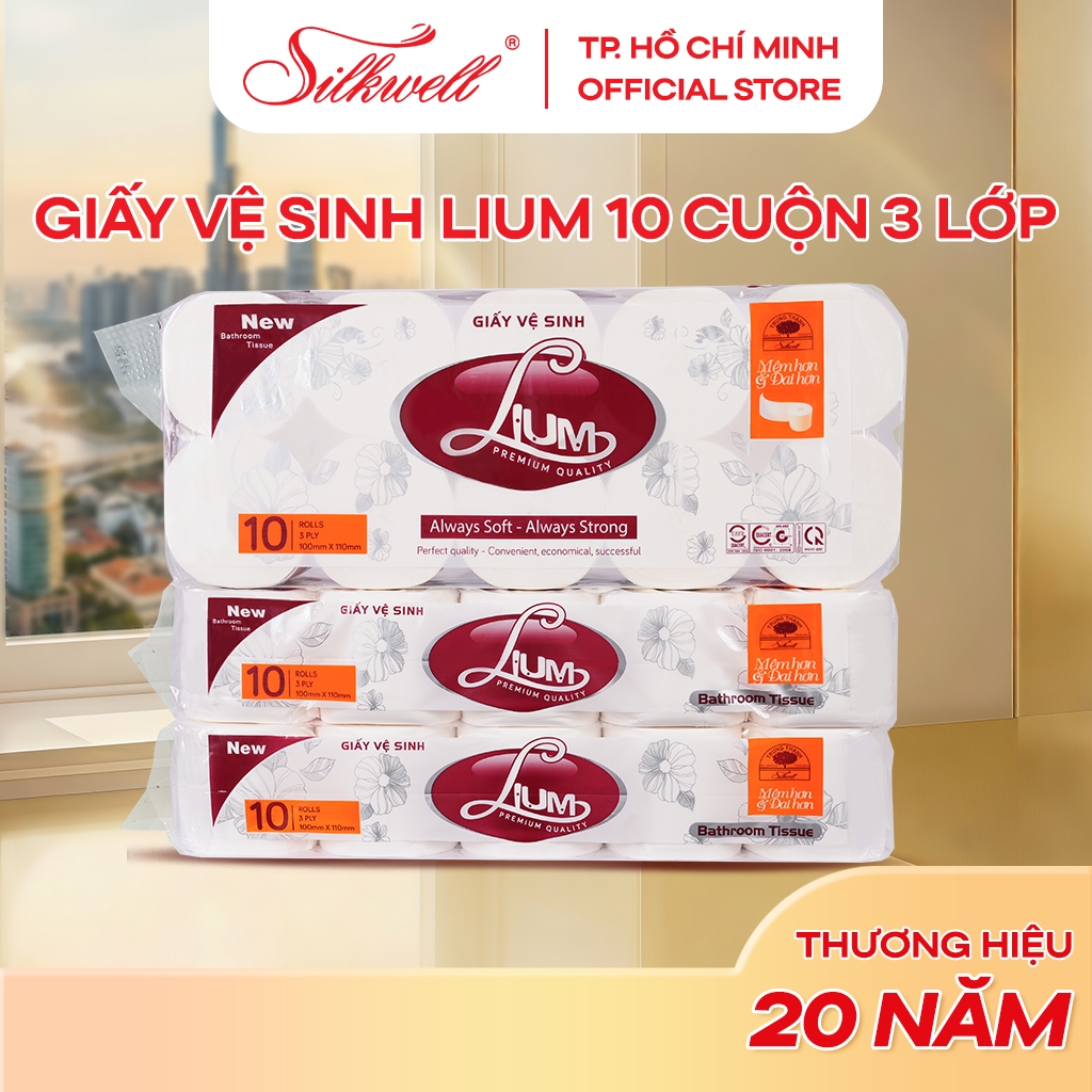 Giấy vệ sinh Silkwell Lium 10 cuộn có lõi 3 lớp, giấy vệ sinh dai, mềm ...