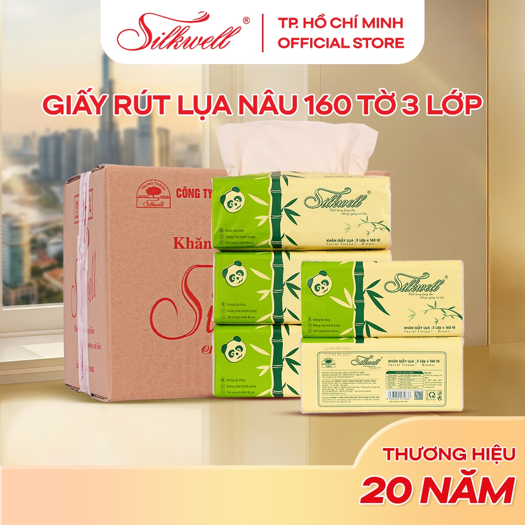[Thùng 9 gói] Giấy ăn gấu trúc Silkwell 160 tờ 3 lớp dày dặn, mềm mịn
