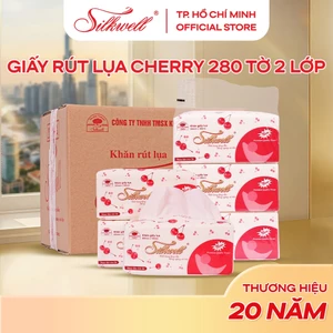 Thùng 9 gói giấy ăn rút lụa Cherry Silkwell 280 tờ 2 lớp, combo khăn giấy rút lụa siêu dai và mềm mại
