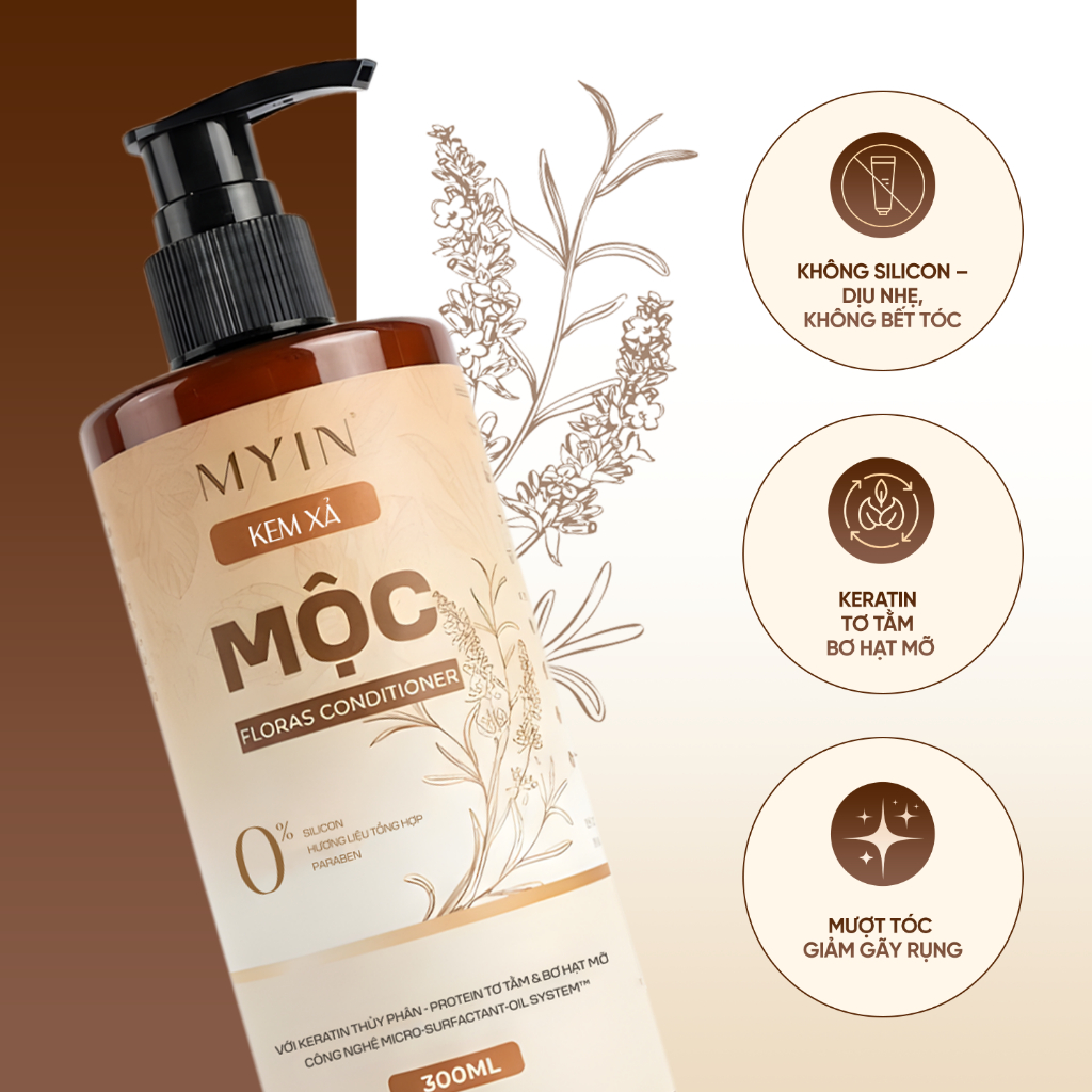 MYIN Kem Xả Mộc Thảo dược 300ml- Phục Hồi Tóc Hư Tổn - Dưỡng Mềm Mượt, Giảm Khô Xơ Chẻ Ngọn