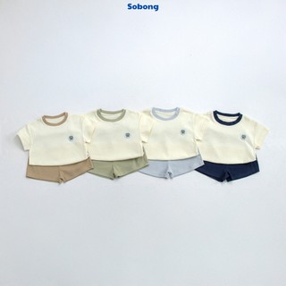 Bộ quần áo cộc tay gắn logo phối cổ cho bé trai, bé gái Hokiha vải cotton bozip mềm mại, thoáng mát size 8-17kg BB19