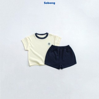 Bộ quần áo cộc tay gắn logo phối cổ cho bé trai, bé gái Hokiha vải cotton bozip mềm mại, thoáng mát size 8-17kg BB19