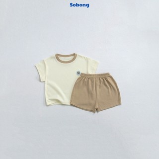 Bộ quần áo cộc tay gắn logo phối cổ cho bé trai, bé gái Hokiha vải cotton bozip mềm mại, thoáng mát size 8-17kg BB19