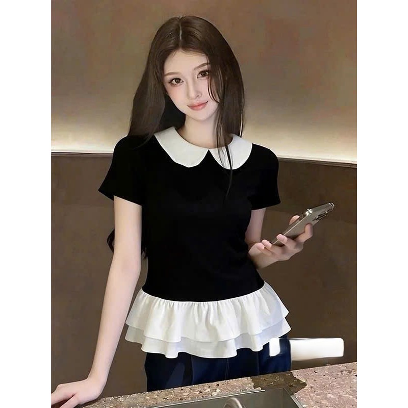 Áo Thun Nữ Cộc Tay Cổ Sen Viền Bèo – Áo Phông Mini Top Form Basic Phong Cách Hàn Quốc Joolate 1614 P13