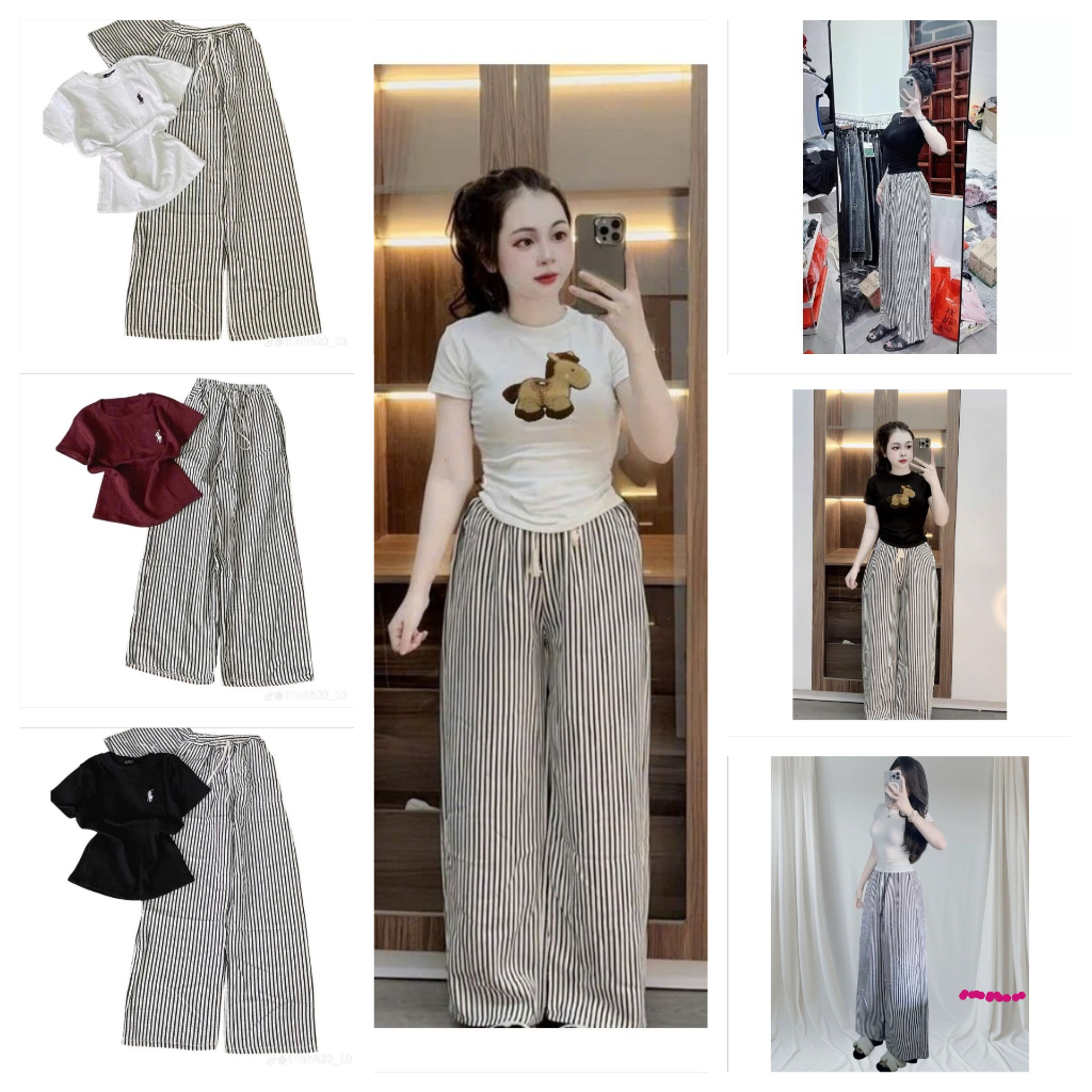 Tổng Hợp Các Sét Áo Babytee In Hình Kết Hợp Với Quần Kẻ Sọc Chất Đũi Mềm Mịn Siêu Đẹp Chuẩn From Nam Nữ