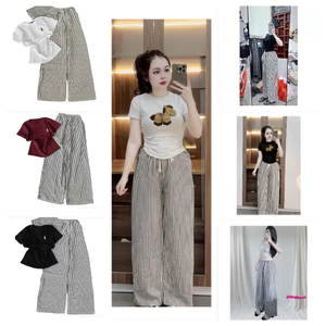 Tổng Hợp Các Sét Áo Babytee In Hình Kết Hợp Với Quần Kẻ Sọc Chất Đũi Mềm Mịn Siêu Đẹp Chuẩn From Nam Nữ
