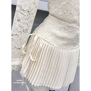 Set áo ren cao cấp mix chân váy xếp ly màu kem nhẹ nhàng phong cách tiểu thư xinh đẹp rạng rỡ đẹp - Baotrang.clothes