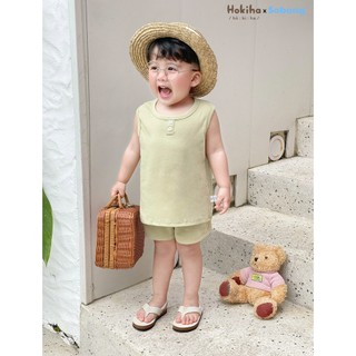 Bộ quần áo ba lỗ phối cúc cho bé trai, bé gái Hokiha vải cotton bozip mềm mại, thoáng mát size 8-17kg BB21