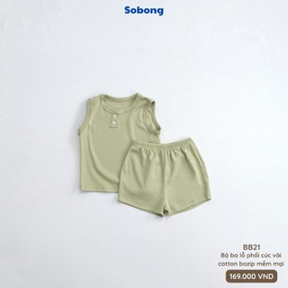 Bộ quần áo ba lỗ phối cúc cho bé trai, bé gái Hokiha vải cotton bozip mềm mại, thoáng mát size 8-17kg BB21