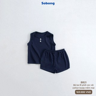 Bộ quần áo ba lỗ phối cúc cho bé trai, bé gái Hokiha vải cotton bozip mềm mại, thoáng mát size 8-17kg BB21