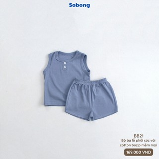 Bộ quần áo ba lỗ phối cúc cho bé trai, bé gái Hokiha vải cotton bozip mềm mại, thoáng mát size 8-17kg BB21