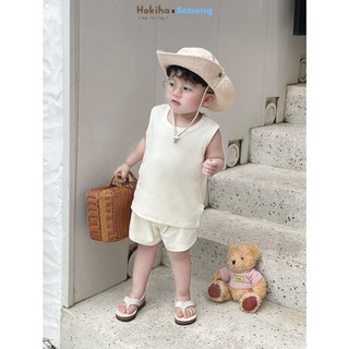 Bộ quần áo ba lỗ basic cho bé trai, bé gái Hokiha vải cotton bozip mềm mại, thoáng mát size 8-17kg BB20