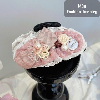 Kẹp tóc ren lụa 4 lớp đính nơ đính charm hoa đá • Mây Fashion Jewelry - K32601